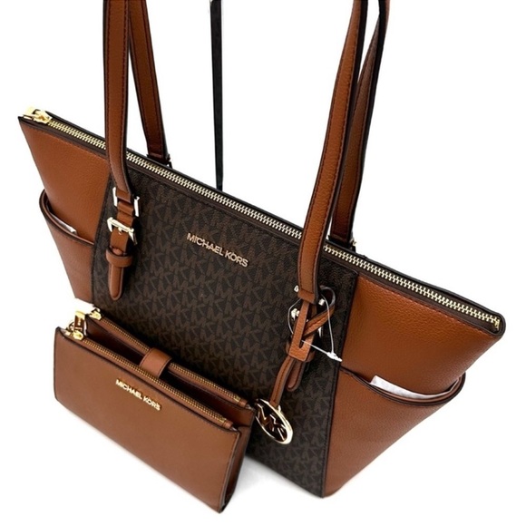 Michael Kors Large Charlotte Tote Bag & Large Double Zip Wallet Brown (NWT) - Picture 11 of 14